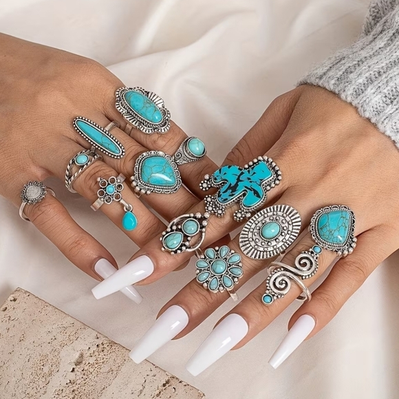 Heart4Kids Jewelry - 14 PCS Turquoice Rings